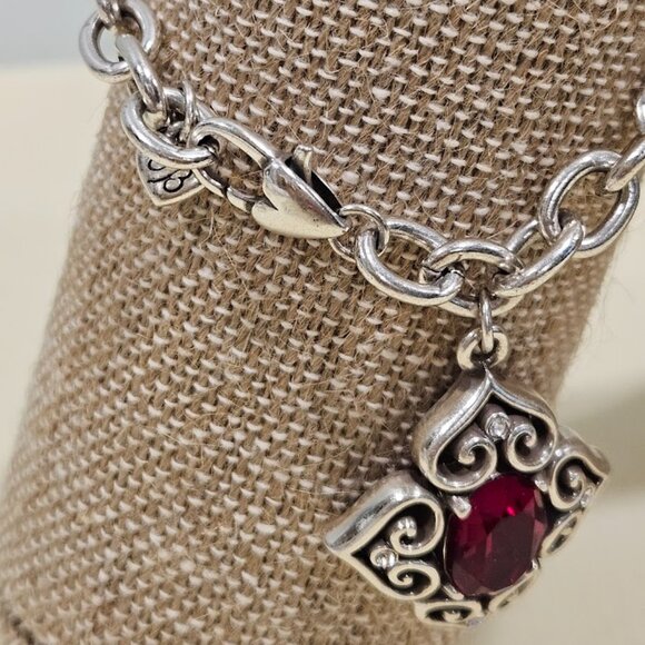 Brighton Alcazar Blaze Red Crystal Silver Plated Bracelet Lobster Claw Closure - Picture 3 of 14